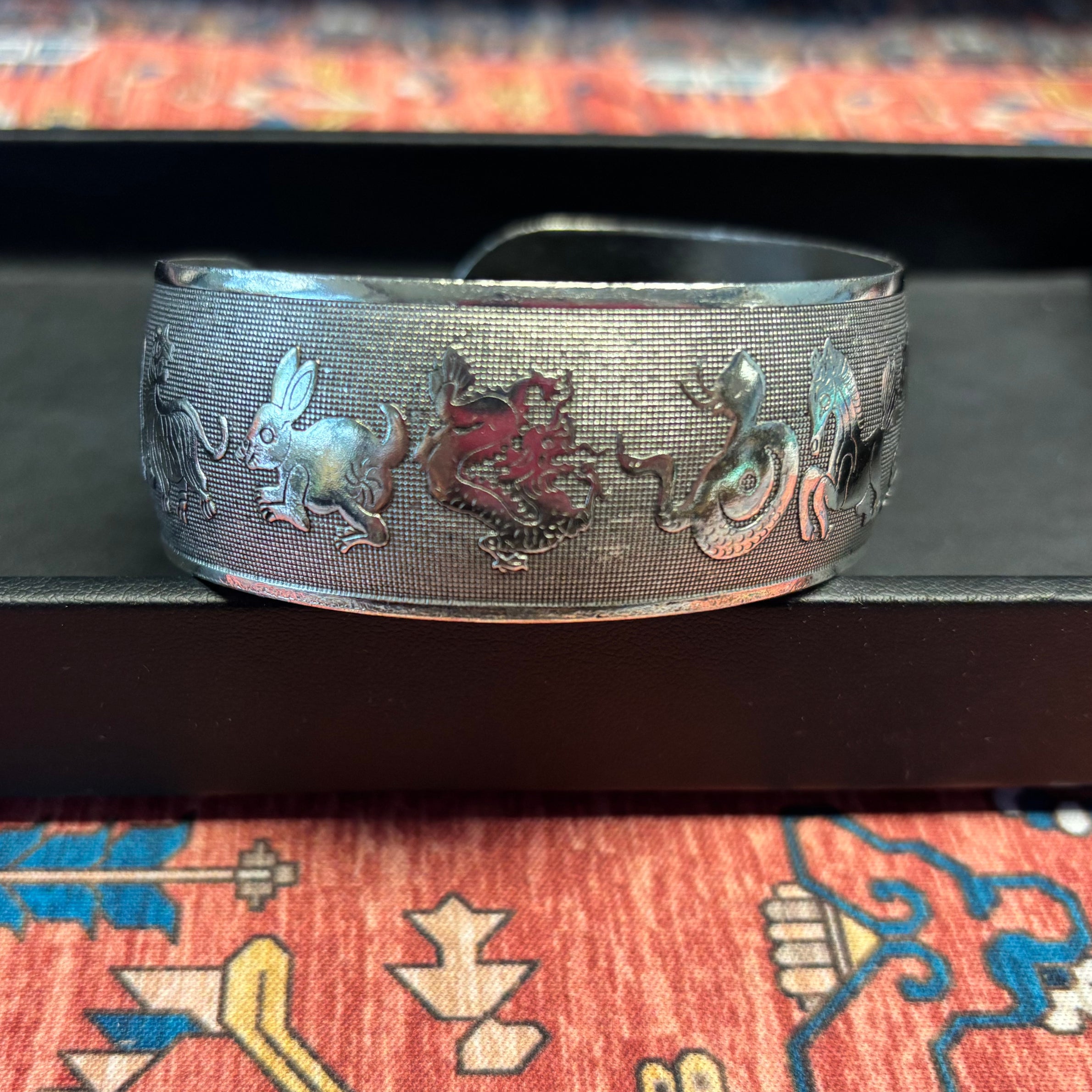 Vintage Chinese Zodiac Cuff Bracelet | Silver Plate-Haus of Darkness, Haus of Light