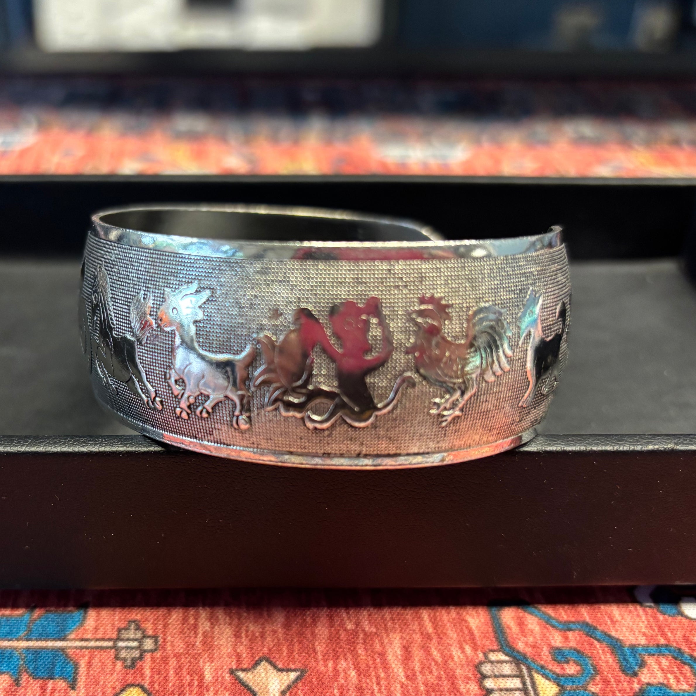Vintage Chinese Zodiac Cuff Bracelet | Silver Plate-Haus of Darkness, Haus of Light
